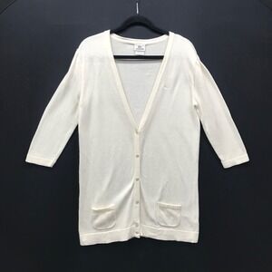 Lacoste Sweater Womens 44 Large White Cotton Cashmere Long 3/4 Sleeve Cardigan
